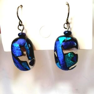 Striking Blue Dichroic Glass Drop Earrings